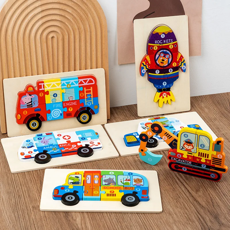 

Wooden children's early education traffic cognitive three-dimensional puzzle toy baby puzzle board building block toy 0-6Y