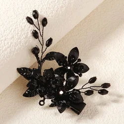 Fashion Black Diablo Handmade Hair Clips Crystal Flower Halloween Jewellery Hair Pins Bangs Side Clip Festive Hair Accessories