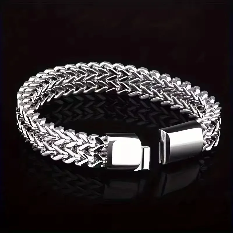 Custom Name Stainless Steel Men Braided Double Row Front Rear Fish Scale Alloy Magnetic Buckle Bracelet with Keel Lovers Jewelry