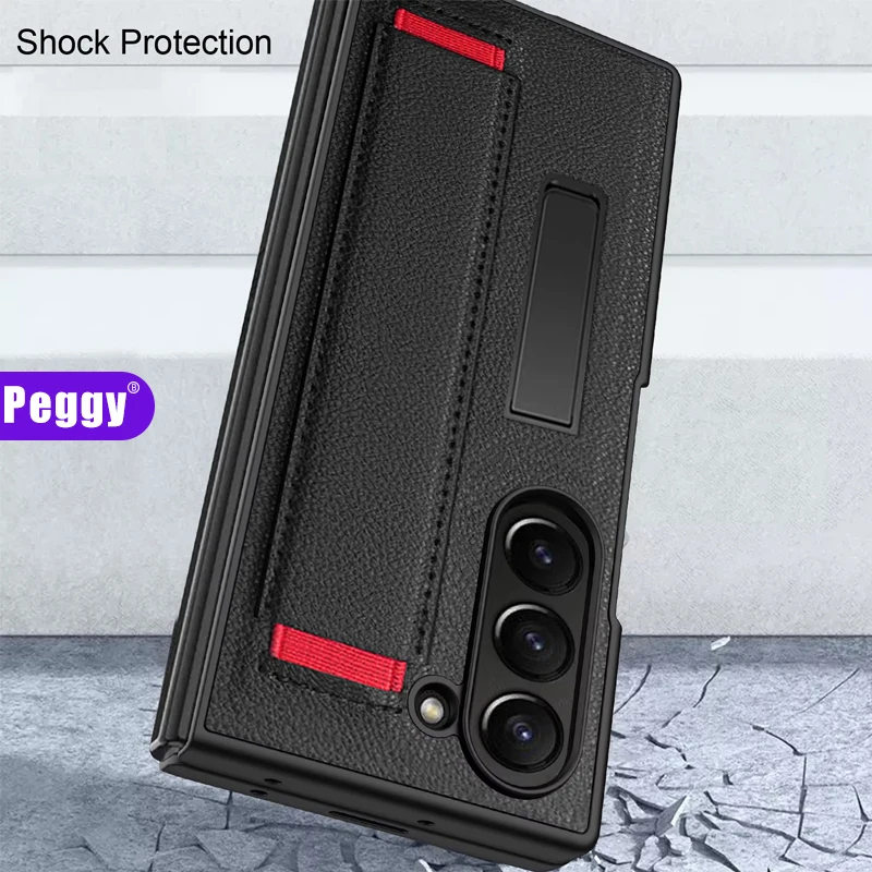 

Luxury Leather Wristband Phone Case For Samsung Galaxy Z Fold 4 5 6 Fold6 With Glass Film All inclusive shockproof Phone Cover