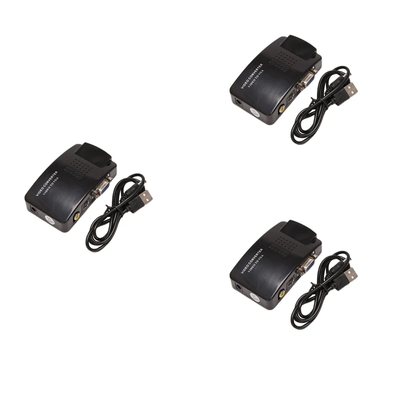 A31T AV to VGA Adapter Converter, RCA Composite S-Video to VGA Output Converter Switch Box, 3 Pack