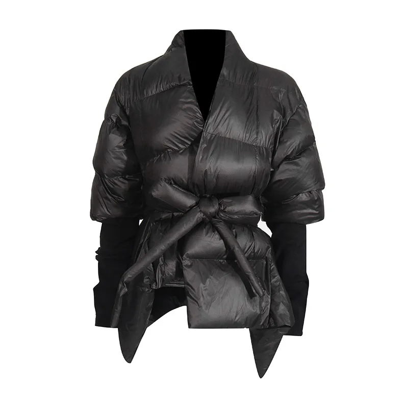 Waist Cinched Cotton Jacket 2025 Winter New Style Spliced Knitted Cuffs Personalized High-end Cotton Jacket for Women