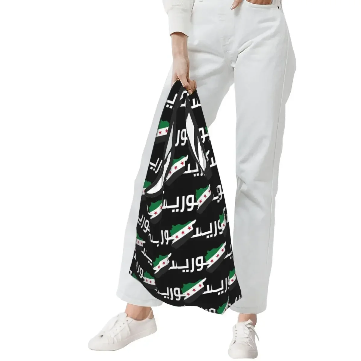 Syria Independence Map Flag Arabic Name Shopping Bag Portable Tote Bags Reusable Shoulder Shopper Bag Groceries Handbag