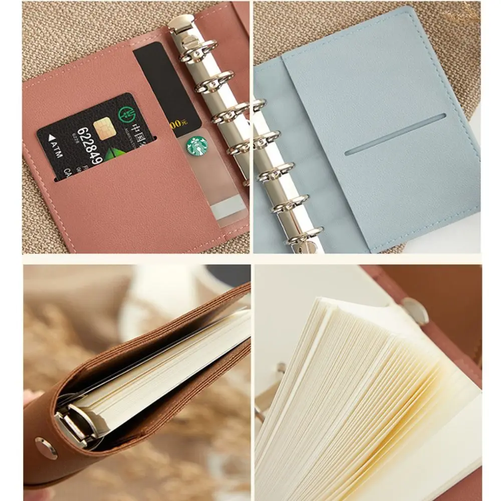 M5 Size Mini Loose-leaf Notebook Faux Leather 5-Ring Binder Ring Binder Album Photo Display Card Collection
