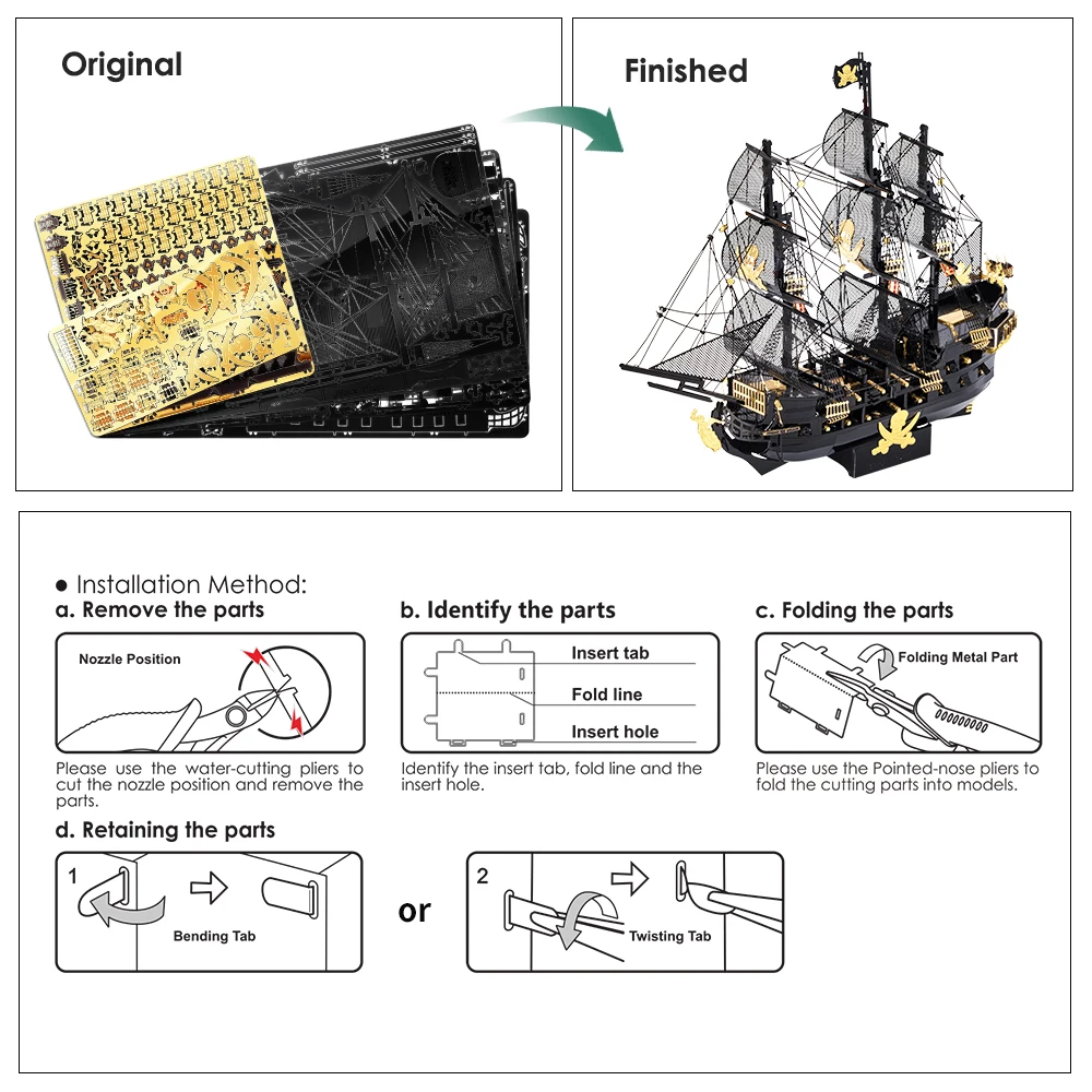 Piececool 3D Metal Puzzle Pirate Ship Model Building Kits Black Pearl DIY Assemble Toy Christmas Birthday Gifts for Adults Kids