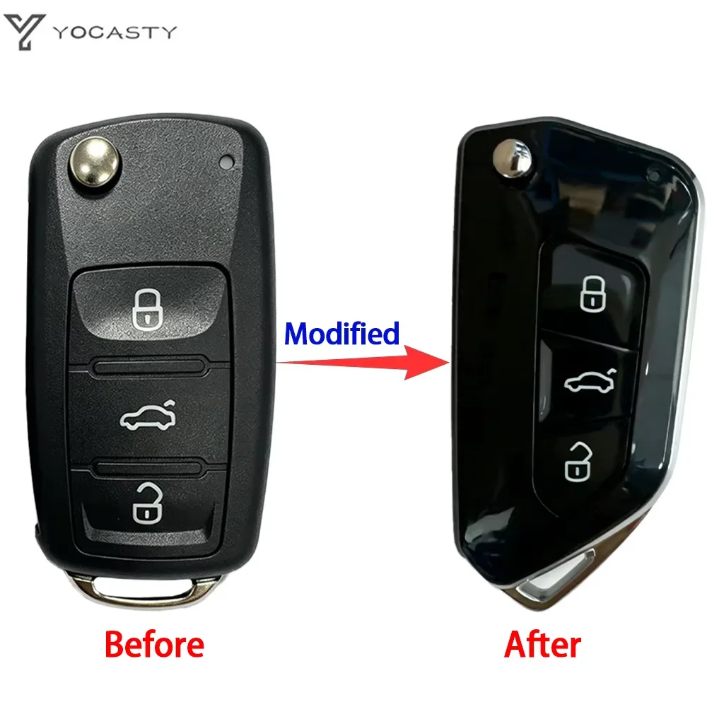 YOCASTY Modified Flip Car Key Shell Case Replacement For VW Polo Tiguan Jetta Golf Skoda Seat Flip Remote Key Cover 202AD/L/H