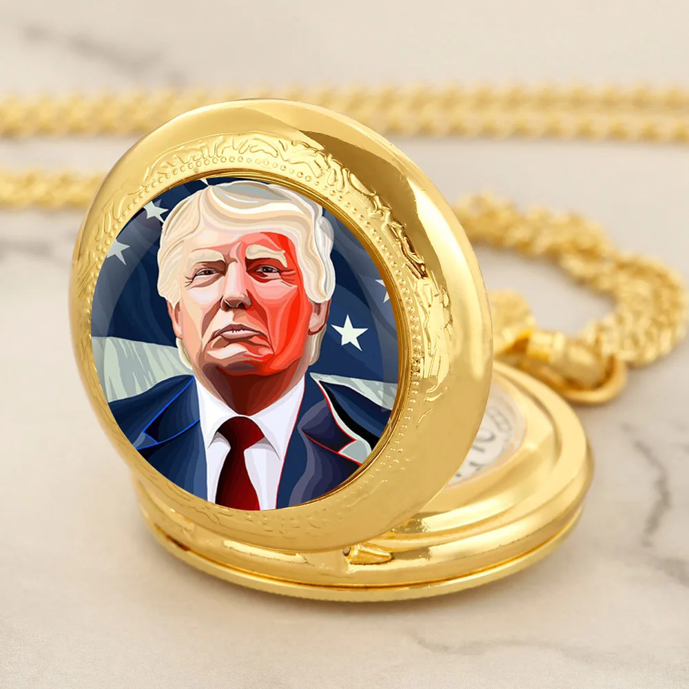 Personalised Exquisite President of The United States Trump Memorial Quartz Pocket Watch Necklace Women Men Jewelry Pendant