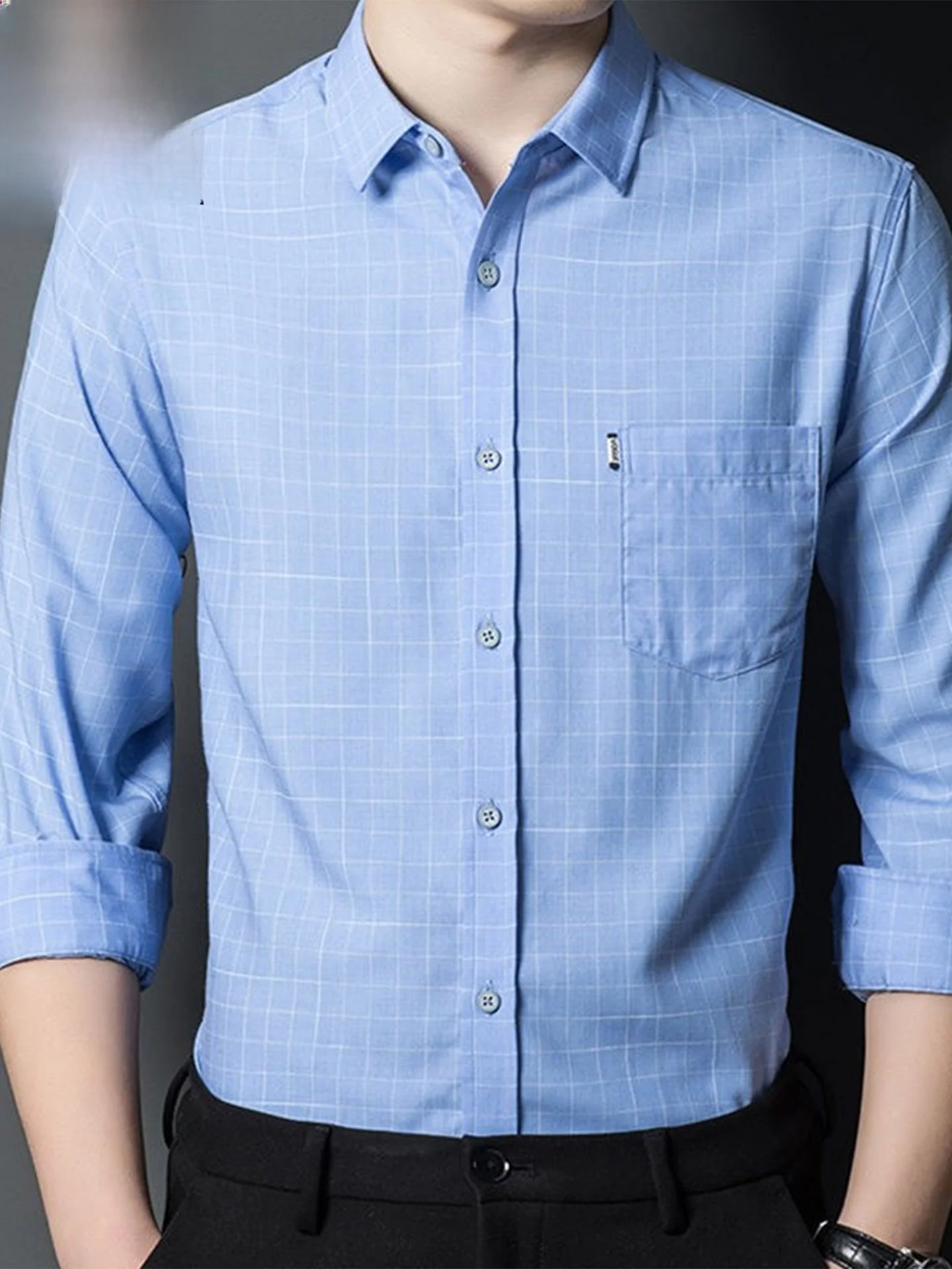 

Woodpeer Spring Autumn Plaid Long Sve Cotton irt Men's Faion Casual Sle with ket Dad Clothes Stand Fit