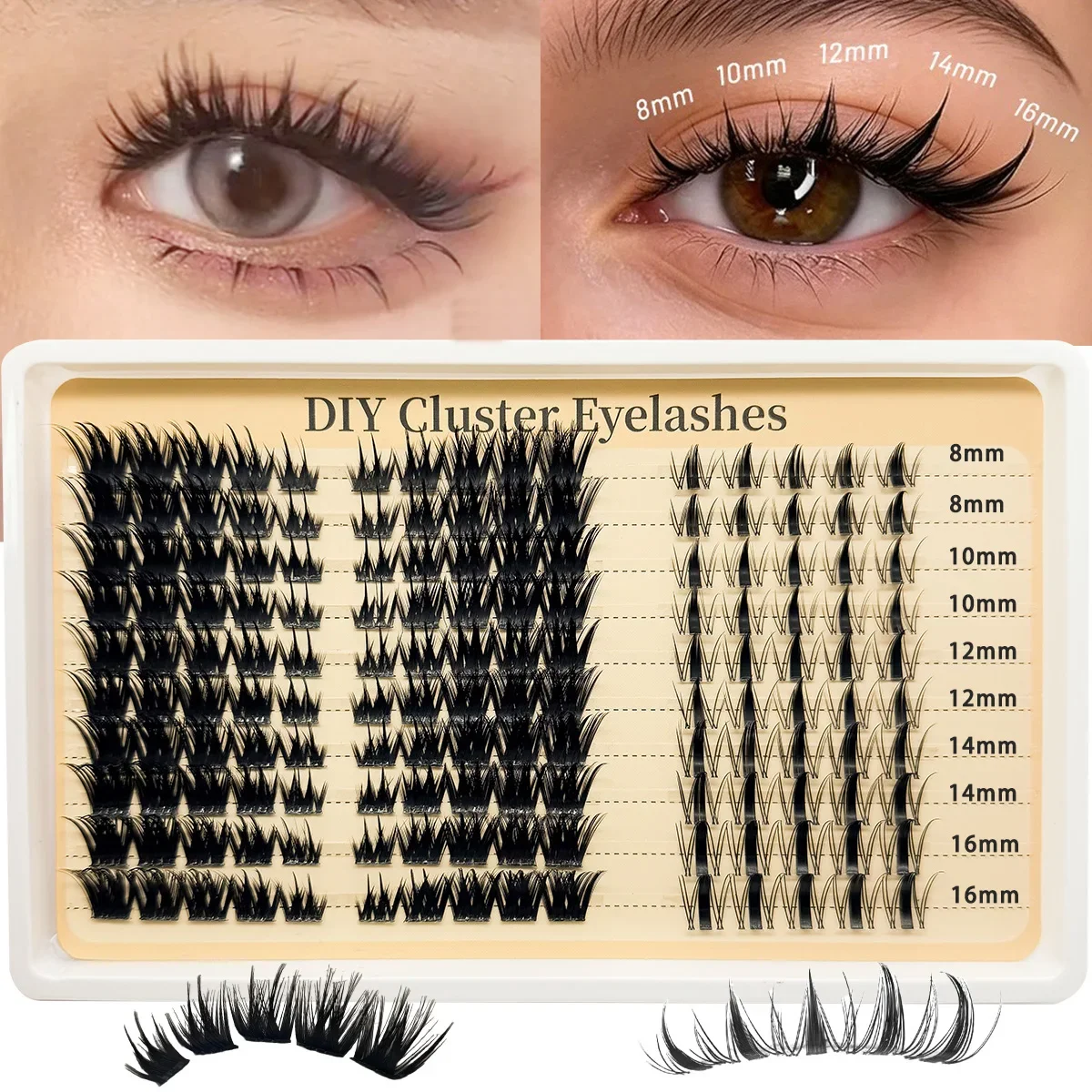 HBZGTLAD Vorgefertigte Fox-Eye Fluffy Lashes Manga Wimpernbüschel Natürliche Katzenaugen-Wimpern mit Spitzen-Wimpernbüscheln und unteren Wimpern – Detail 3