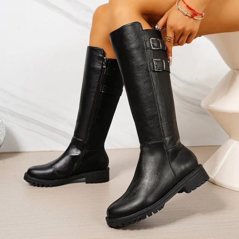 

Women's Spring Autumn New Zipper Low Heel Long tube Boots Simple Comfortable Daily Casual Versatile High tube Women's Boots 43