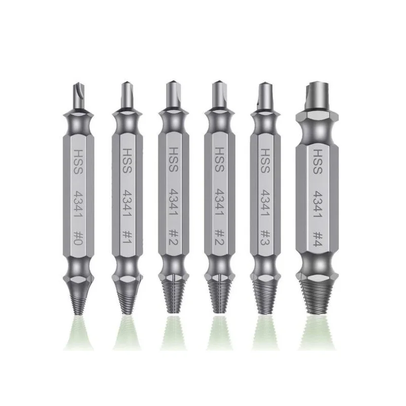 6PCS Damaged Screw Extractor Set High Speed Steel Broken Bolt Remover Tool Kit with Double Head Design for Easy Extraction