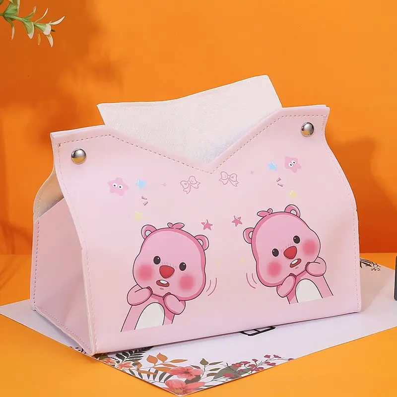 Cute Zanmang Loopy Tissue Boxes Cartoon Anime Living Room Bedroom Vehicle Pu Tissue Box Office Desktop Storage Box Girl Gifts