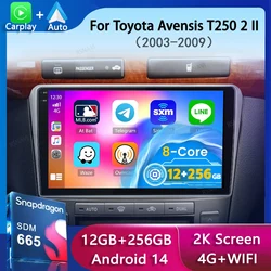 Android 14 For Toyota Avensis T250 2 II 2003 2004 2005 - 2009 Car Radio Navigation Multimedia Player GPS WiFi+4G Carplay  Auto