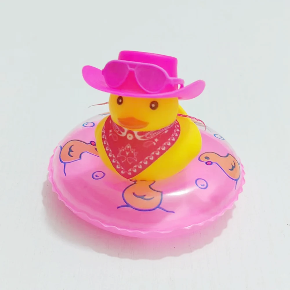 Cool Car Cowboy Duck Office Car Dashboard Decoration with Scarf Mini Swim Ring Cowboy Hat and Sunglasses Rubber Duck Toy Gift