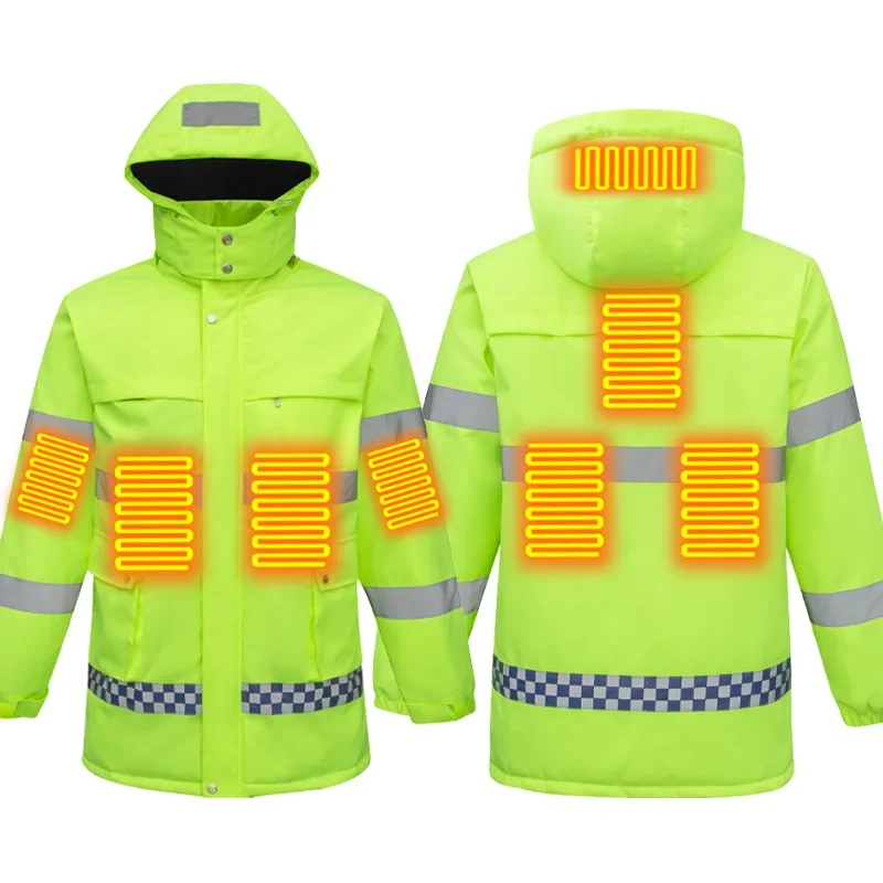 

Men's Winter Intelligent Heated Workwear - Thickened Rainproof Reflective Jacket for Highway/High-speed Patrol Duty