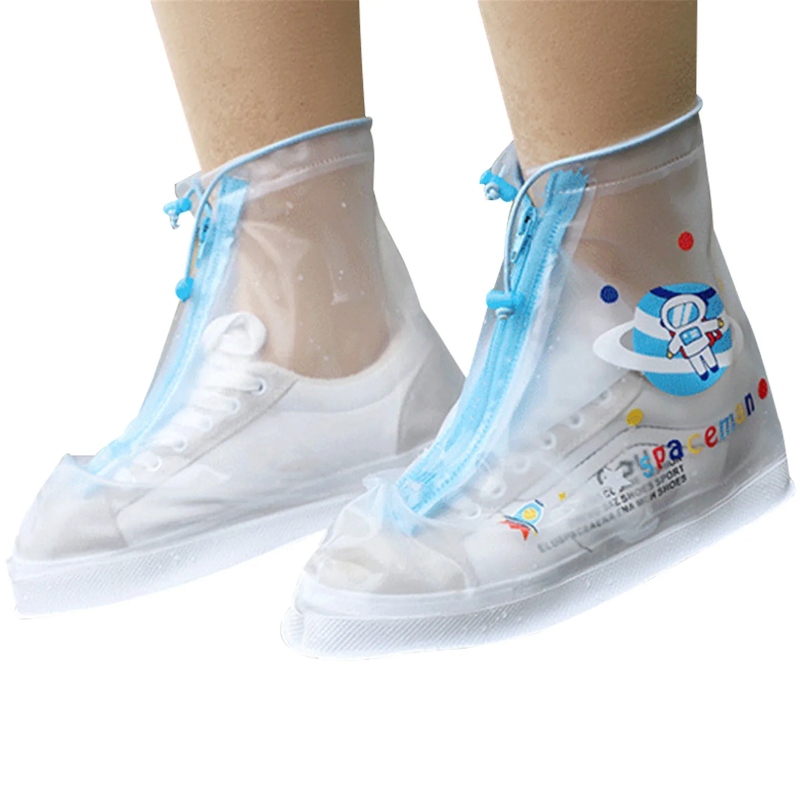 Reusable Medium Tops Shoe Cover For Kids Waterproof PVC Non-Slip Overshoe Protectors With Zipper For Sizes Of 29-36