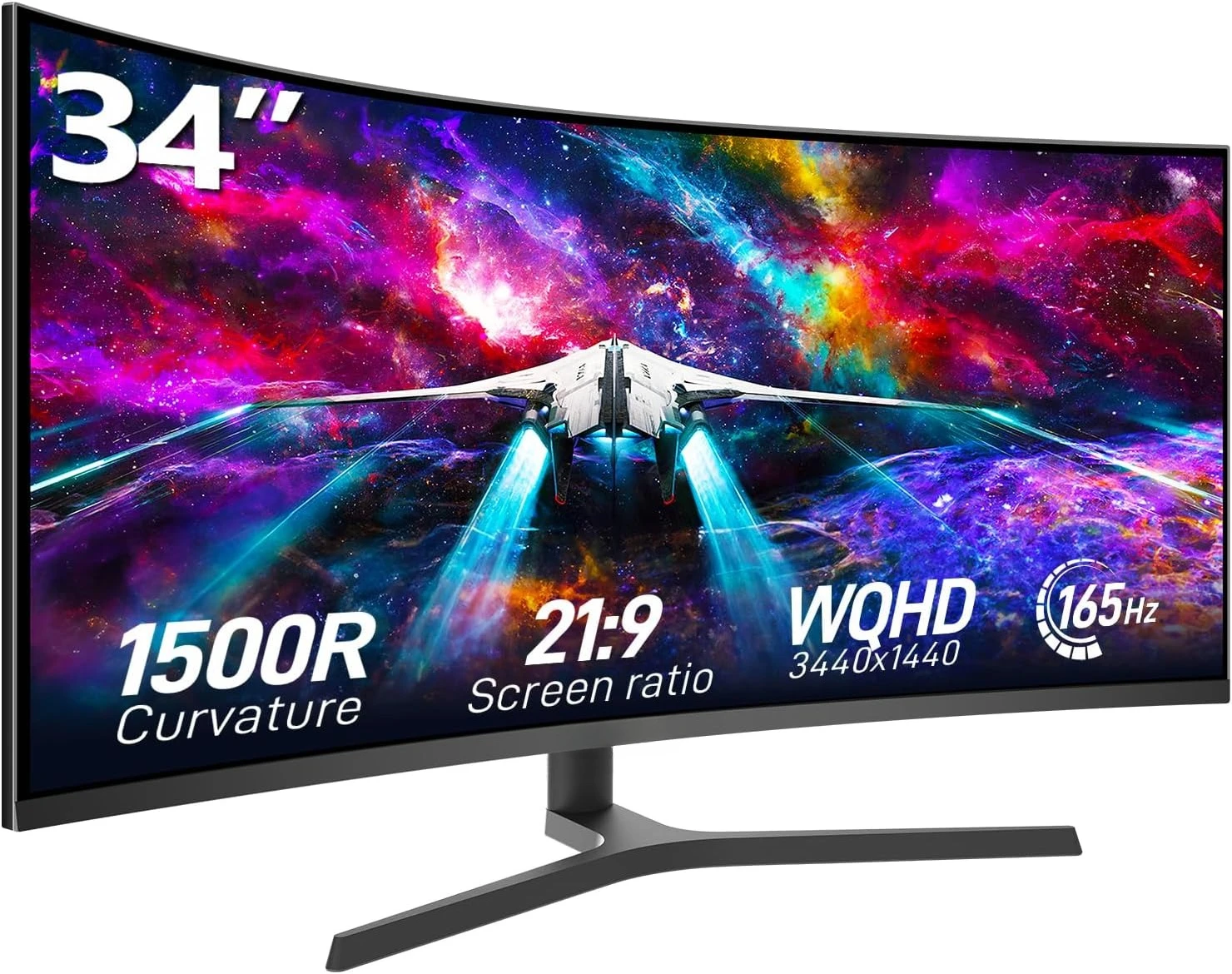 34 Inch Ultrawide Curved Gaming Monitor, 1500R PC Screen 165hz UWQHD 3440x1440, Curved Computer Screen with FreeSync image 2