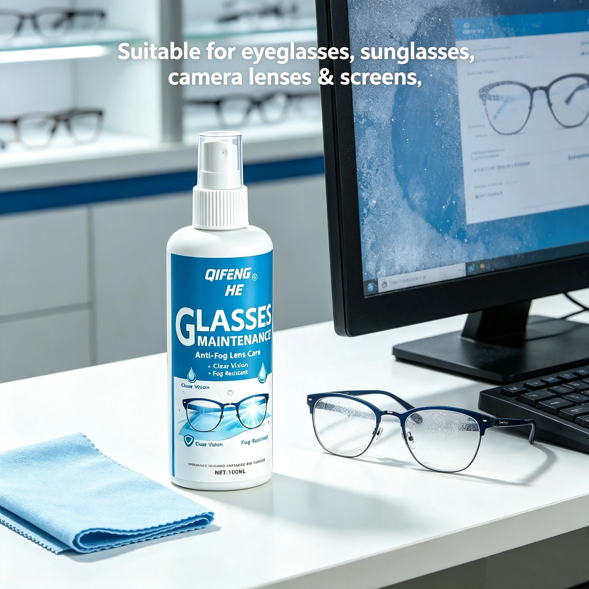 100ML Glasses Anti Fog Spray Lens Care Cleaner Long Lasting Fog Resistant Agent Maintain Clear Vision For Eyeglass Daily Mainten