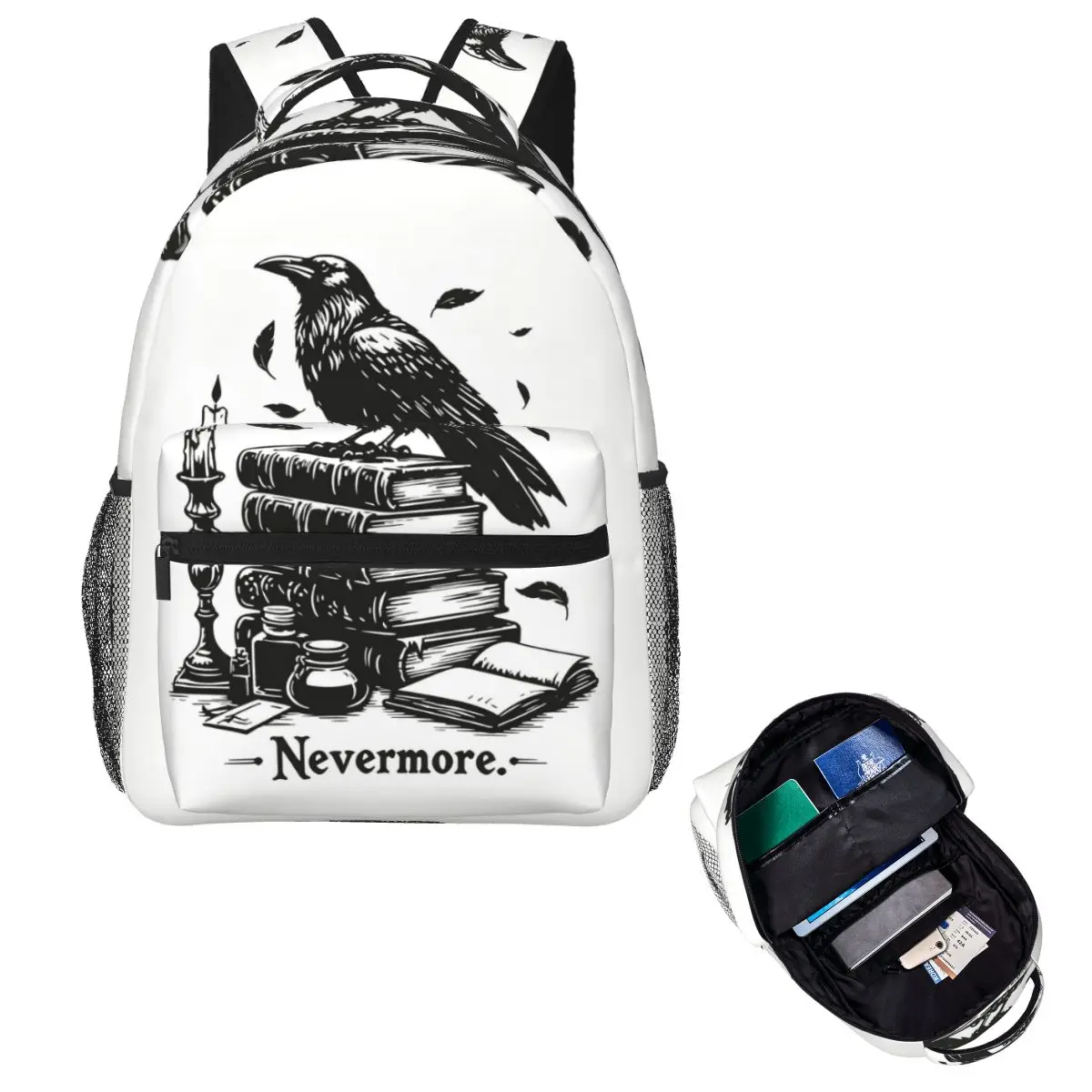 Nevermore Raven Edgar Allan Poe Poem Gothic Literature Dark Academia Book Backpack School Bag Daypack Bookbag Shoulder Bags
