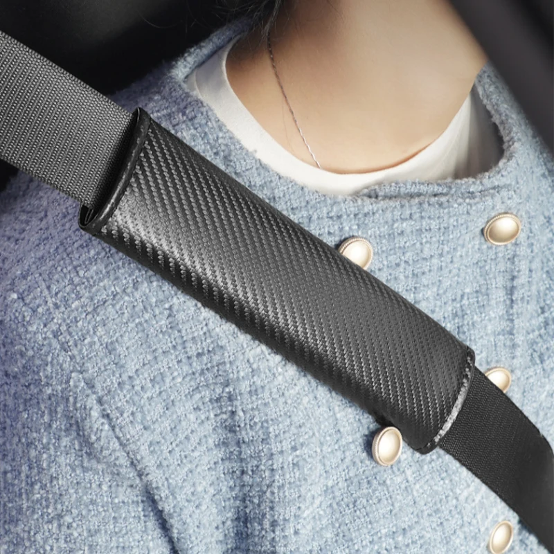 

2PCS Car Seat Belt Protective Cover Anti-neck Strangling Skin-feel Carbon Fiber Leather Car Seat Belt Shoulder Guard Cover