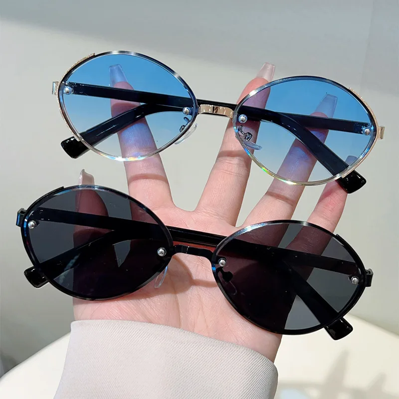جديد عصري البيضاوي إطار معدني النظارات الشمسية للرجال النساء ريترو نظارات شمسية الذكور الإناث العلامة التجارية مصمم نظارات lrest De Sol Mujer