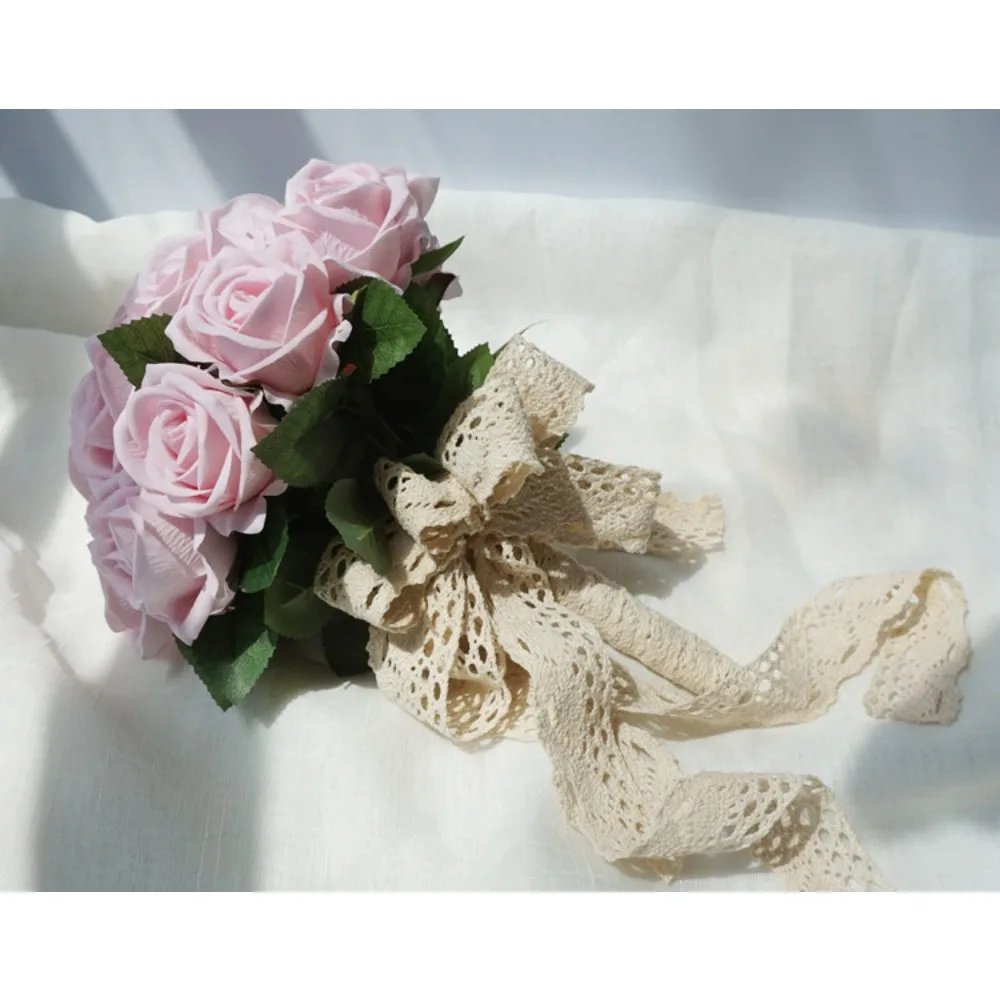 Red Pink Rose Flowers Wedding Bouquets Silk Ribbon and Artificial Flowers Marriage Decoration for Wedding Accessories for Bride