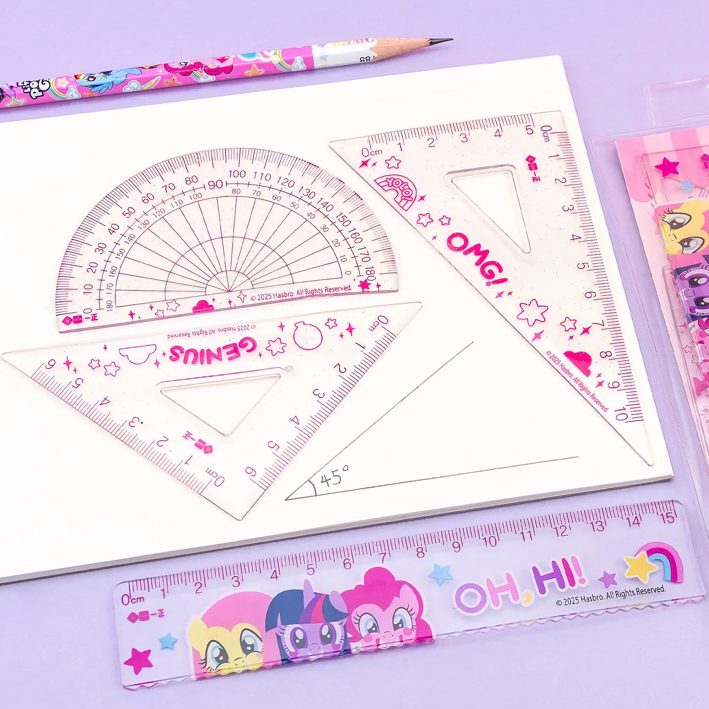 Iigen Ruler Set My Little Pony Flexible Transparent 15cm Triangular Ruler Protractor For School Office Stationery