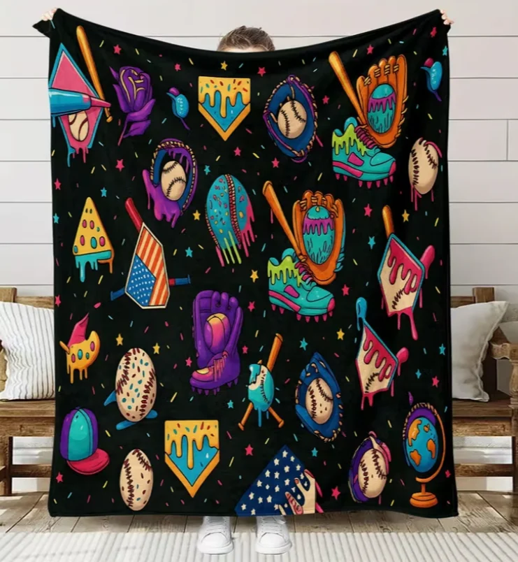 1pc Comfort Baseball Pattern Collection Theme Flannel Blanket, Home Decor Throw Blanket, Suitable for All Seasons! Soft Blanket
