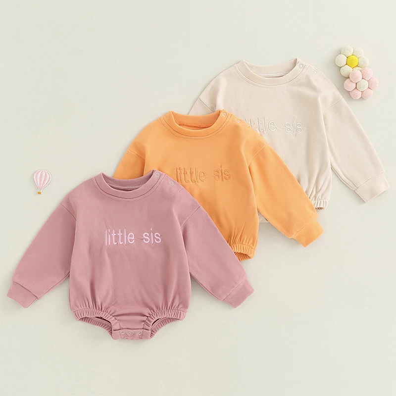 

2023-07-13 Lioraitiin 0-18M Infant Baby Boy Girls Fall Bodysuit Long Sleeve Letter Embroidery Loose Fit Fleece Jumpsuits