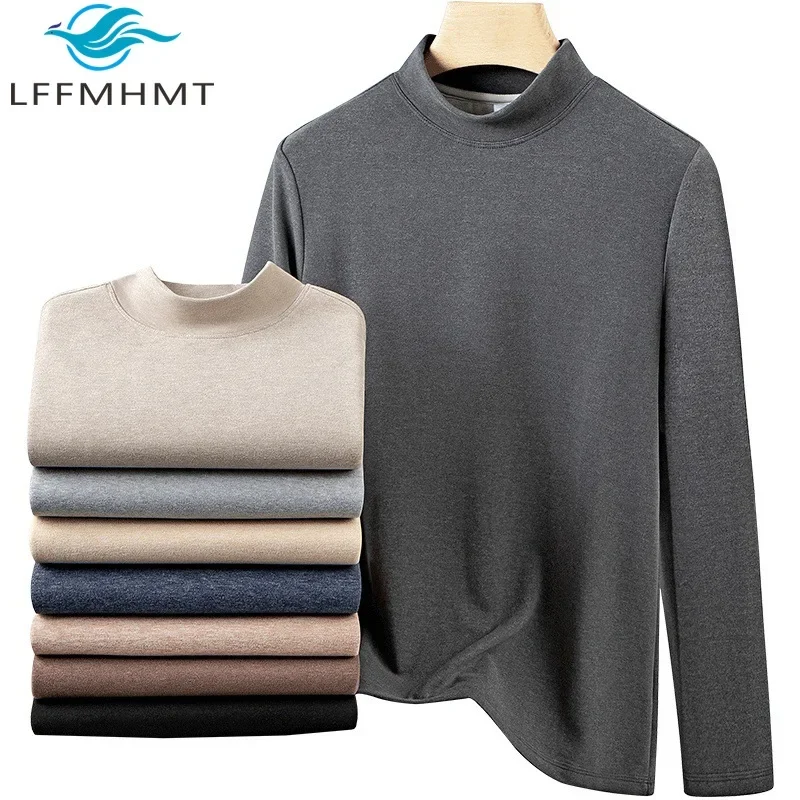 

Утепленная флисовая теплая мужская базовая футболка зима-осень модная удобная свободная повседневная пуловер с буквенным принтом и длинными рукавами мужские топы