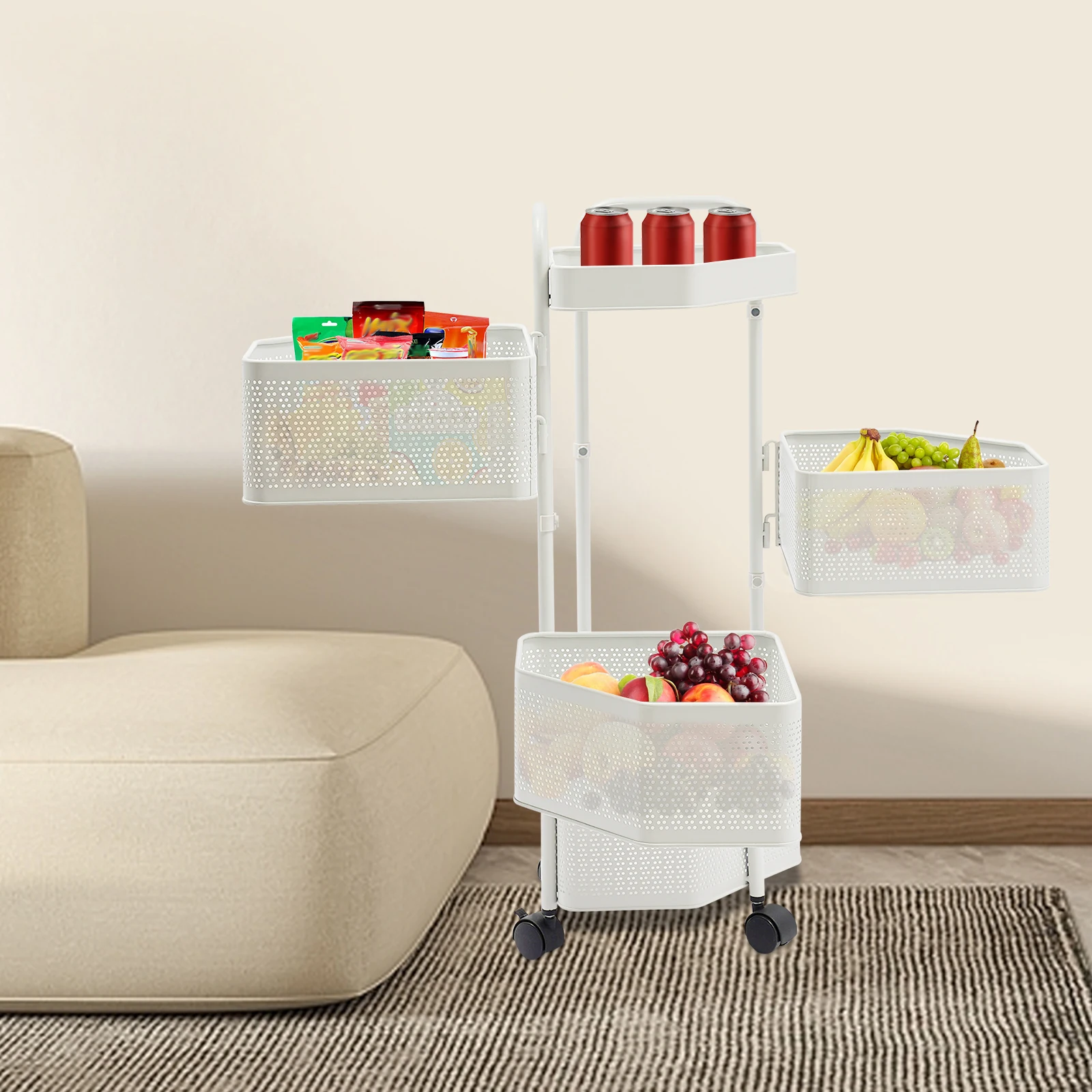 

Белая угловая вращающаяся полка из углеродистой стали 10.62x10.62x31.29 дюймов, 4-ярусная, разборная, для кухни и ванной комнаты