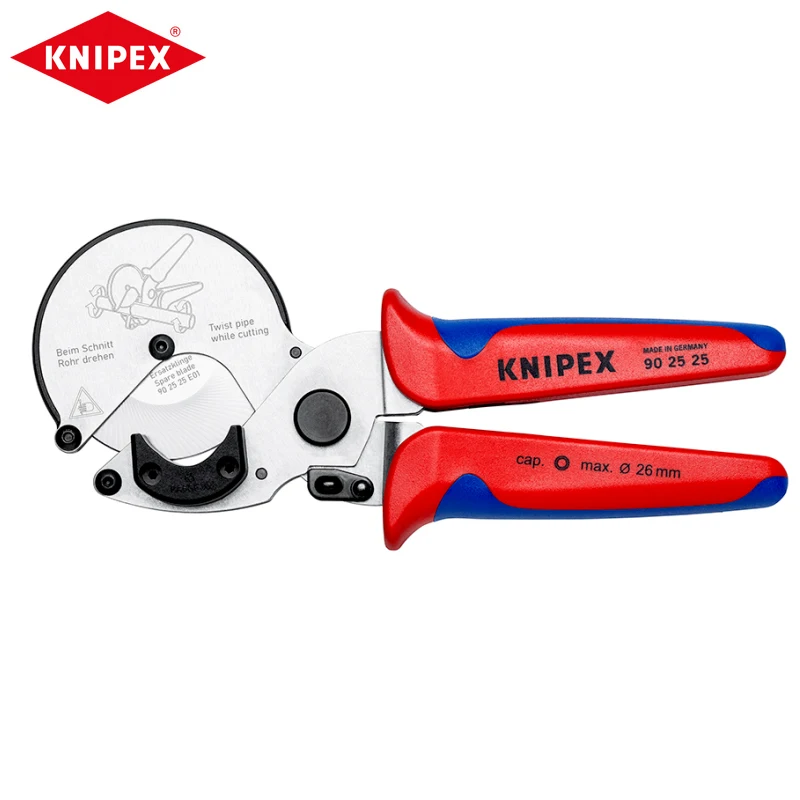 KNIPEX 90 25 25 Pipe Cutter For Composite And Plastic Pipes Wide Plastic Supports Allow Perfect Right-angled Cuts