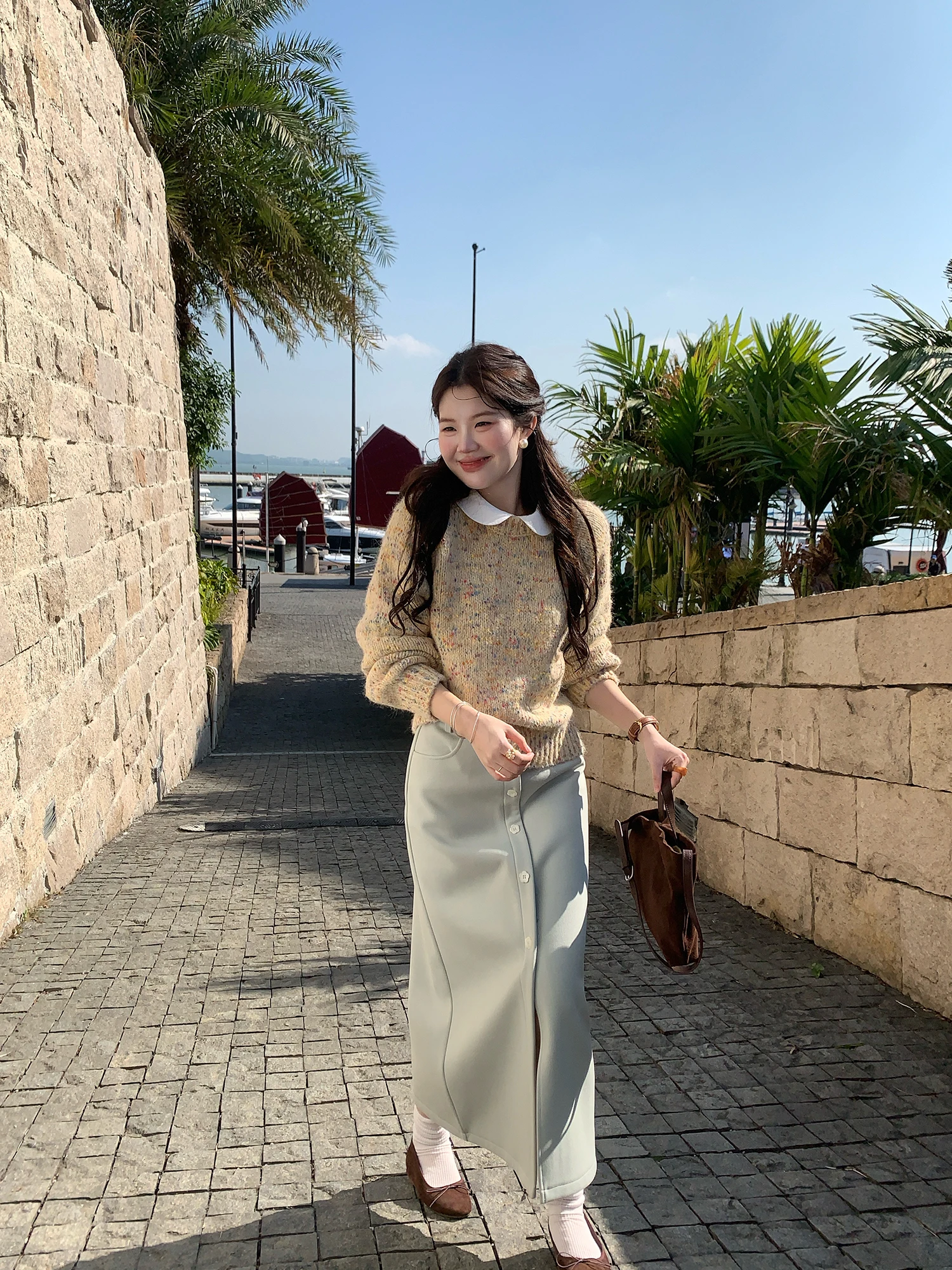 

Корейская женская юбка А-силуэта средней длины на пуговицах с флисовой подкладкой, утепленная, приталенная, повседневная, из полиэфирного волокна