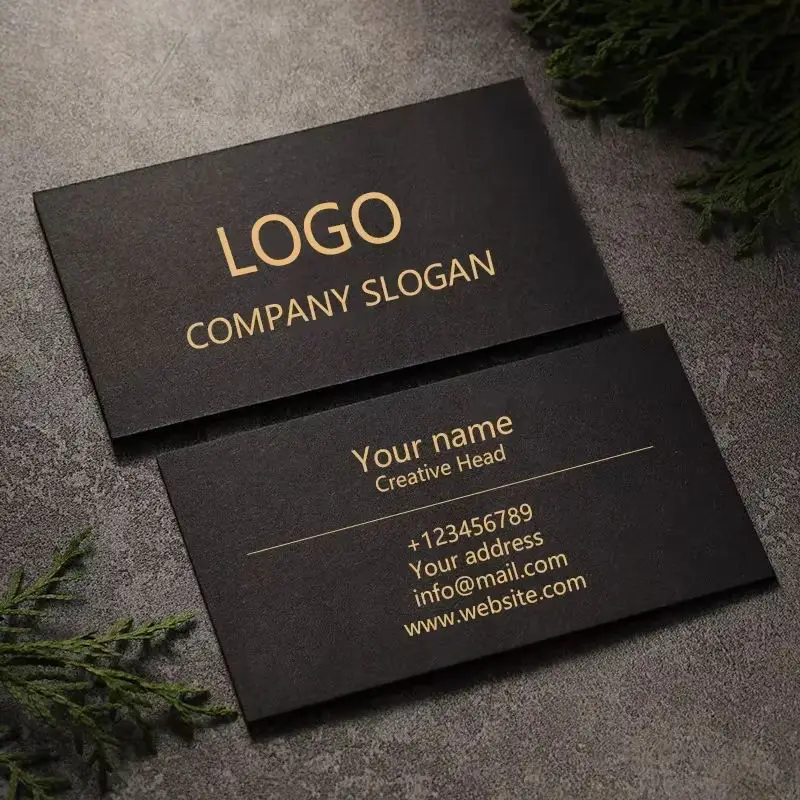 500gsm Black Business Cards, Custom Gold Foil Stamping & Gold Edge Luxury Cardstock Visiting Cards