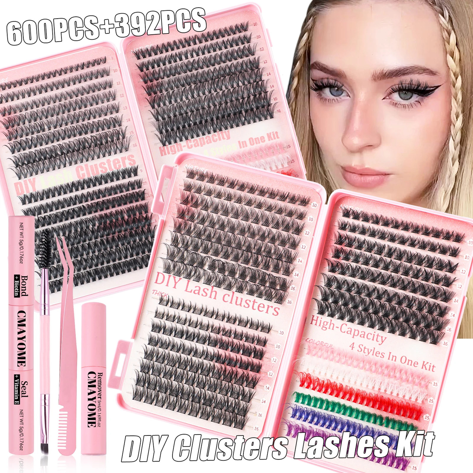 DIY Lash clusters Colour Fluffy False Eyelashes extenstions bundle volume 4 style colorful lashes bond and seal halloween makeup