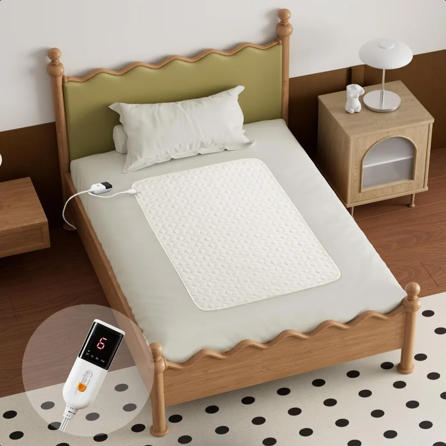 

Коврик для матраса с подогревом Mini Twin Size 31x55, электрический коврик для матраса с 6 настройками тепла, 10 часов, автоматическое выключение, моющийся белый цвет