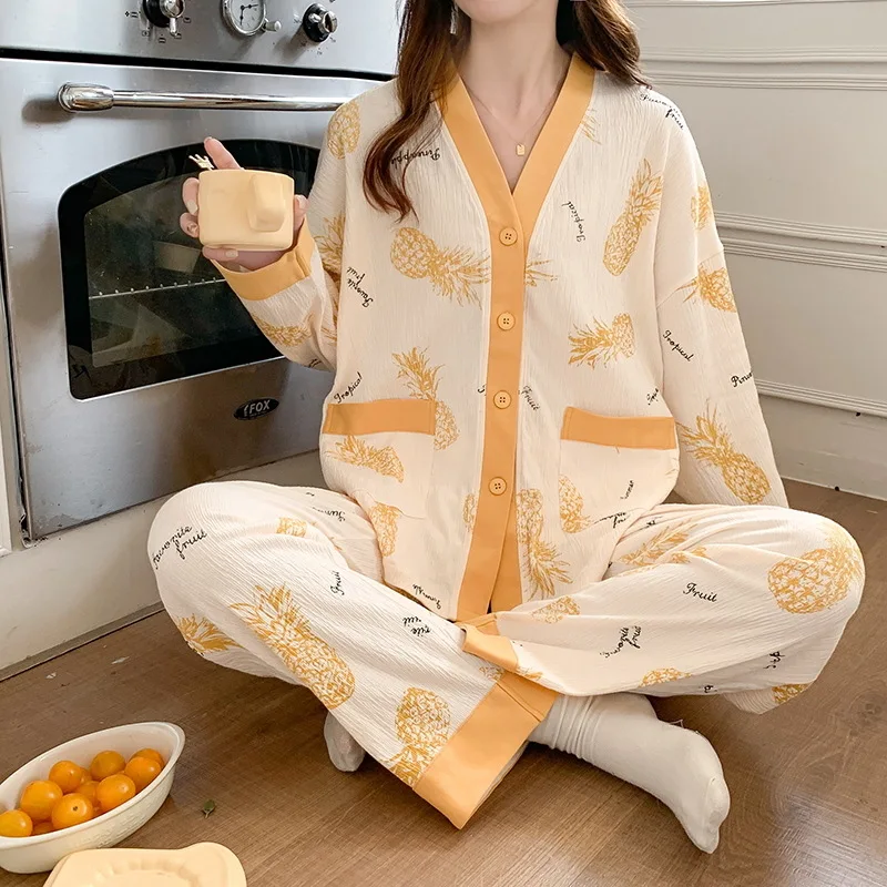 Sexy Autumn pajamas women's long-sleeved cotton Sleepwear Night Gown Home Clothes Pajamas Lounge Wear Loose Suit Home Service