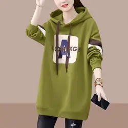 Women Autumn Fashion Loose Solid Color Long Sleeve Appear Thin Hoodies Women Clothes Office Lady All-match Printing Trend Tops