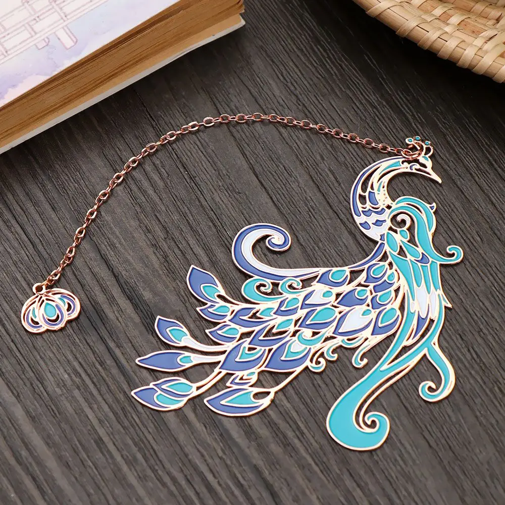 Chinese Style Hollow Metal Bookmark Retro Group Fan Shape Brass Bookmark Beautiful Peacock Book Clip Stationery Supplies