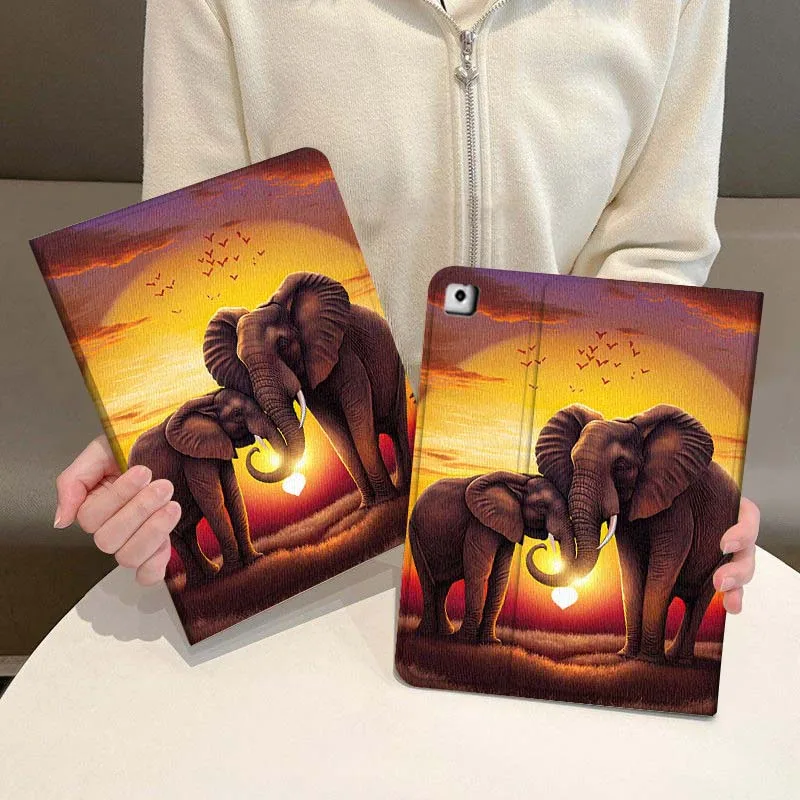 

Sunset Elephant Family Tablet Case For iPad Pro Air Mini 1 2 3 4 5 6 7 7th 8th 9th 10th 11th 10.2 9.7 10.5 10.9 11 2024 2025