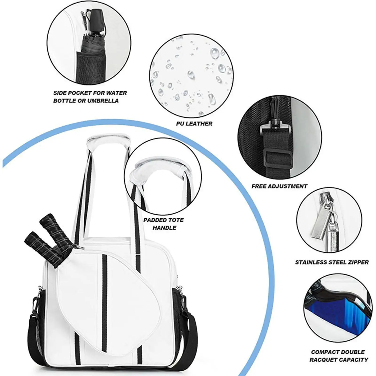 

Pickleball Bag with Water Bottle Holder Portable Racquet Bag Outdoor Sports Racket Bag Women and Men Large Pickleball Tote Bag