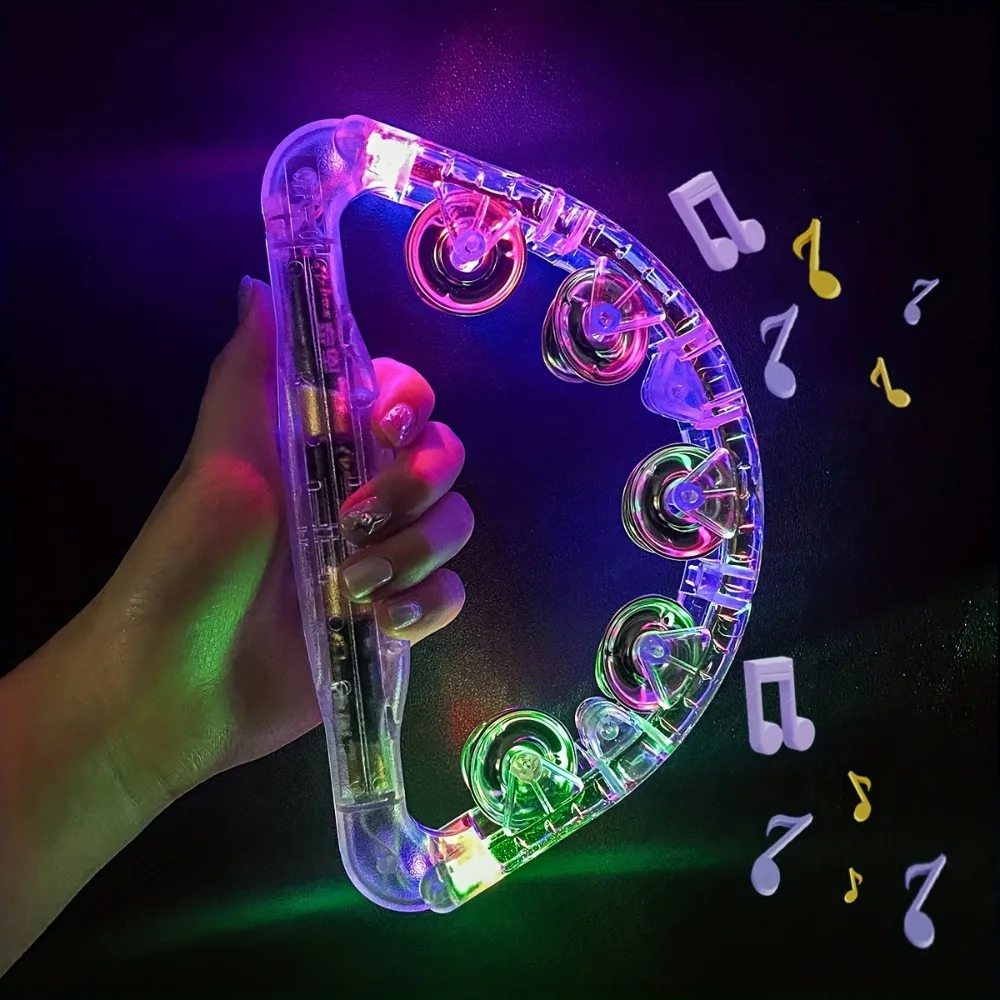 

Colorful LED Tambourine Flashing Rattles Handheld Musical Toy with 3/5Ring for Party/Birthday/Anniversary/Christmas Camping Gift