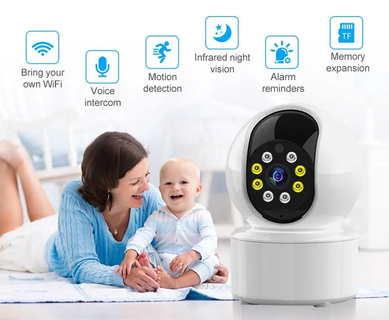 

1080p HD Indoor Home Security Camera 360-Degree Wireless WiFi IP Technology 40x Infrared Night Vision Includes CMOS Memory Card