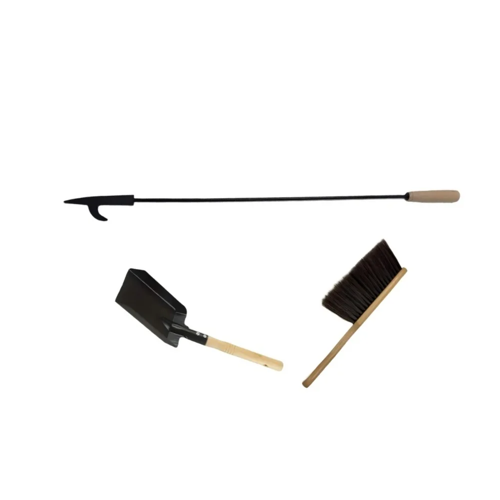 3 Piece Fireplace Tool Set with Fire Hook Shovel and Dust Brush for Indoor Fireplace Owners Requiring Dependable Tools