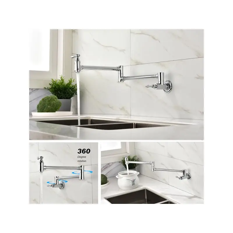 

Folding Pot Filler Wall Mount Faucet - Space-Saving Design for Kitchen Use, Easy Installation and Adjustable Reach for