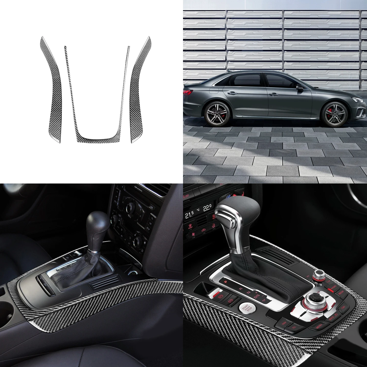 Real Carbon Fiber Car Center Console Gear Shift Frame Decoration Trim Sticker Interior Modified For Audi A4 B8 A5 2009-2016