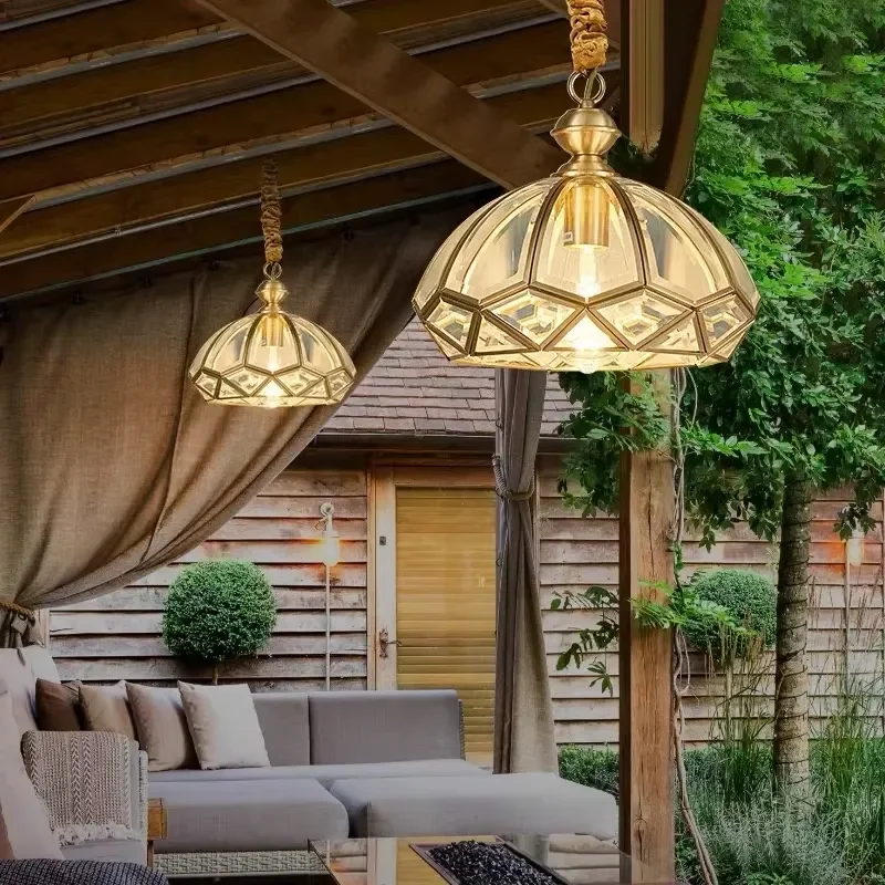 New Copper Outdoor Chandelier European Villa Sunroom Balcony Pavilion Garden Decoration Ceiling Light Emitting Diode