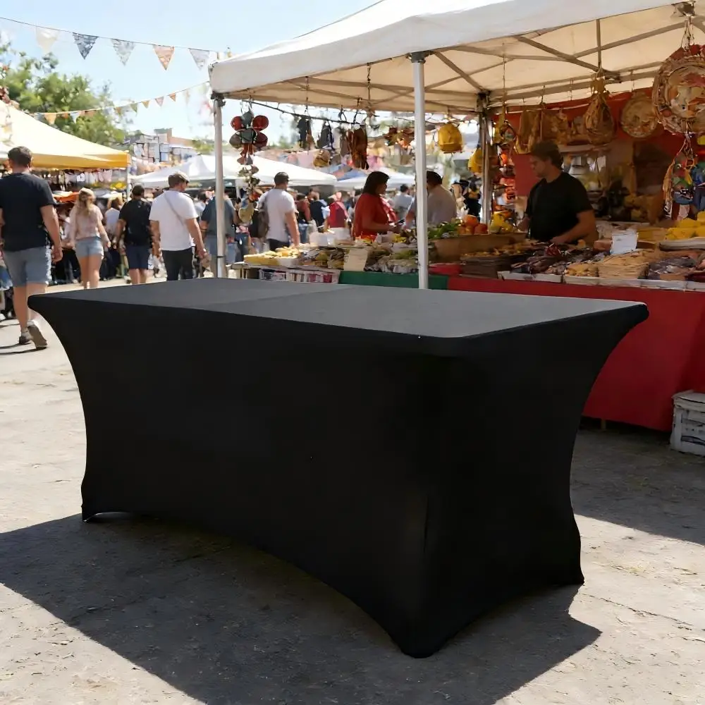 Großhandel schwarze einfarbige verdickte rechteckige Tischdecke elastische Tischdecke für Hotel Restaurant Hochzeit Bankett Dekoration – Detail 7