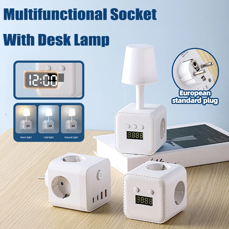 3-Outlet Clock Power Strip With Adjustable Night Light Socket, Surge Protection, Switch, 3 USB-A And 2 USB-C Ports for home