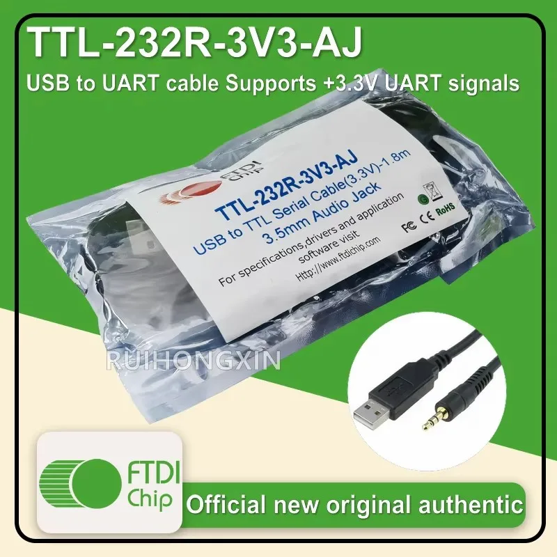 TTL-232R-3V3-AJ FTDIchip data cable USB to UART cable Supports +3.3V UART signals 3.5mm Audio Jack 1.8m +5V/75mA 3MBaud